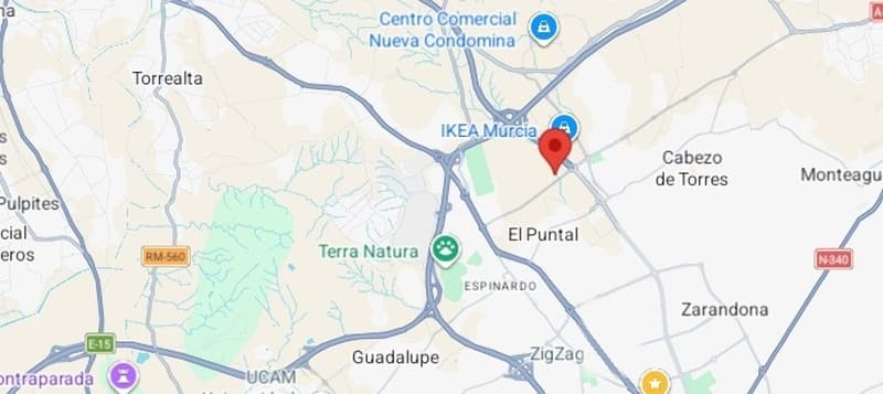 Mapa de Murcia con la referencia del Sector ZP-Pn5, junto al enlace de la Autovía de Alicante (A-7)
